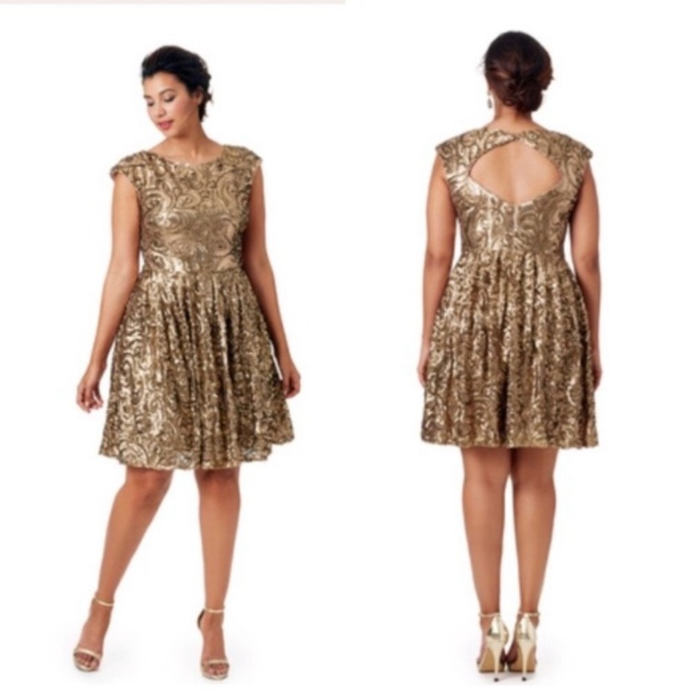 Badgley Mischka Gold Sequin Cocktail Dress